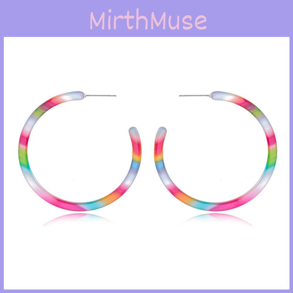 European Trendy American Style Rainbow Cshape Acrylic Earrings For Women