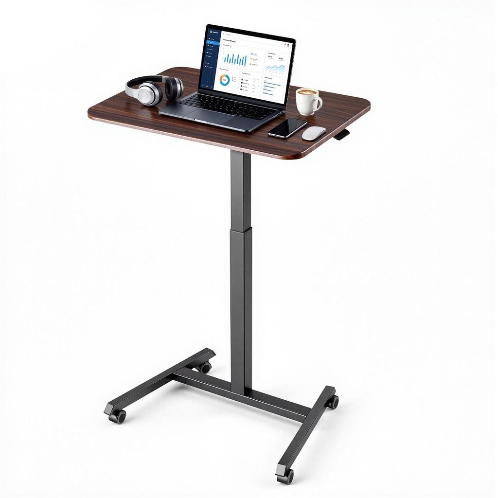 Standing Desk, Adjustable Height Mobile Stand Up Desk with 4 Casters, 650 x 480 mm Small Computer Sit Stand Rolling Workstation with Hook, 15 kg