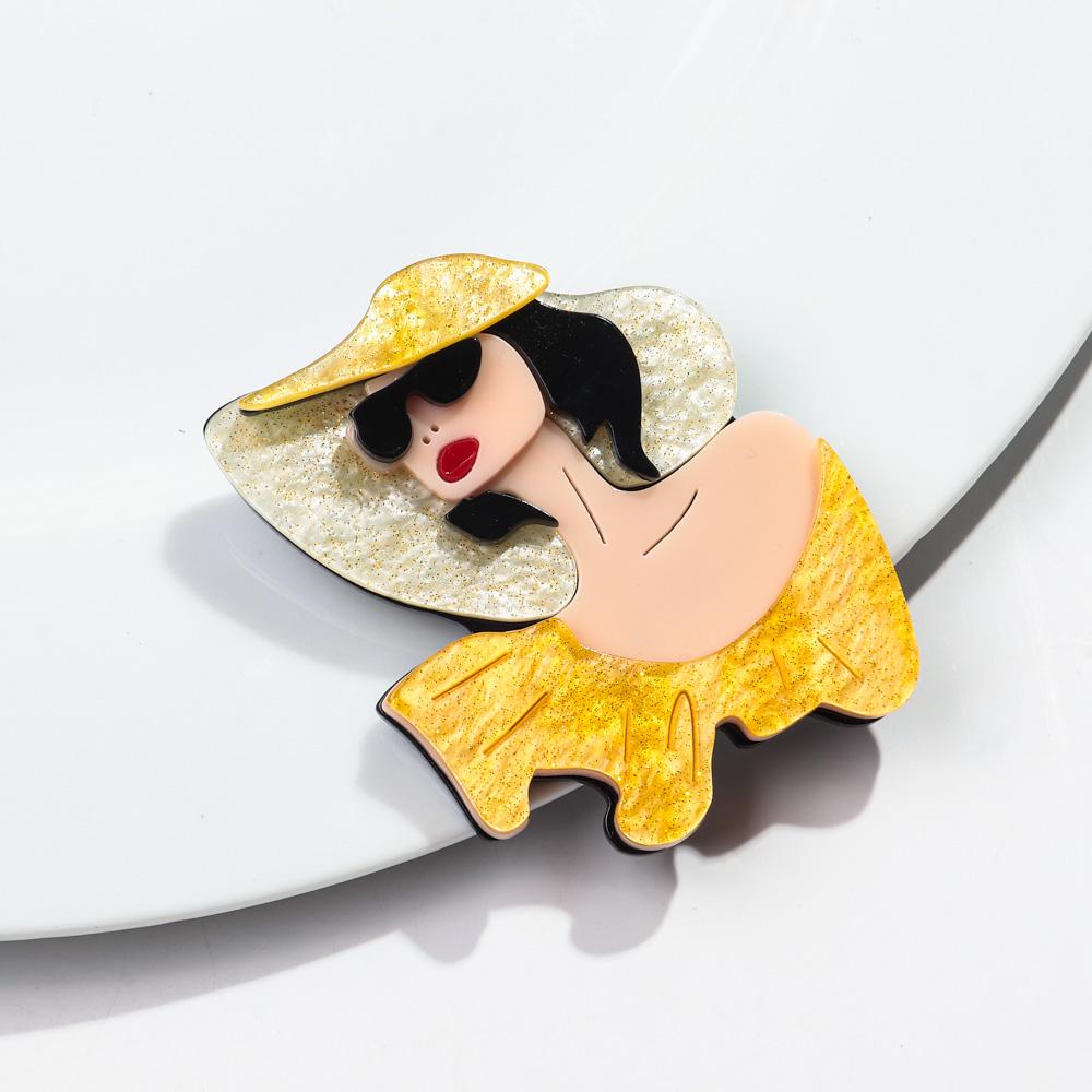 Cute Abstract Lady Acrylic Brooches Pins for Women Personalized Funny Cartoon Girls Figure Resin Badge Jewelry Accessories Gifts