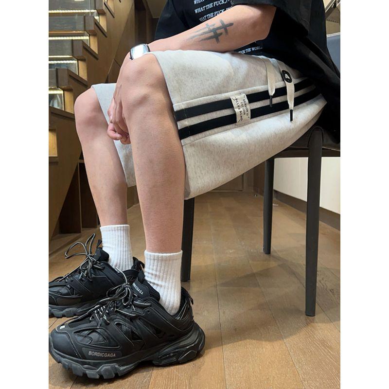 Striped Sports Shorts for Men, Spring American High Street Style, Color-Blocking Design, Trendy Brand Versatile Casual Mid-Length Shorts