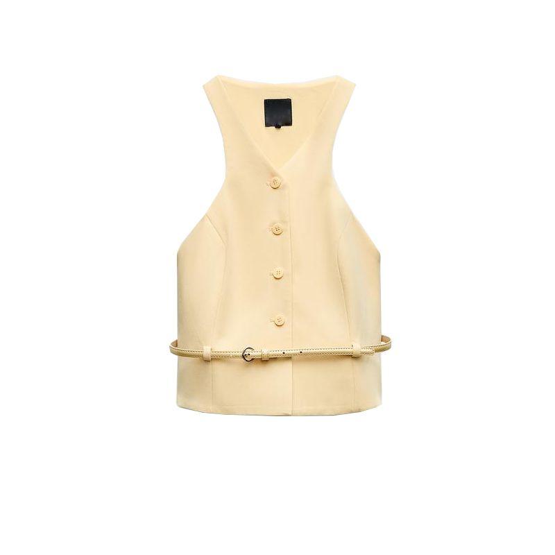 Spring New Women's Clothing Single-Breasted with Belt Hanging Collar Vest-Style Cold-Shoulder Sleeveless Tops 5030737