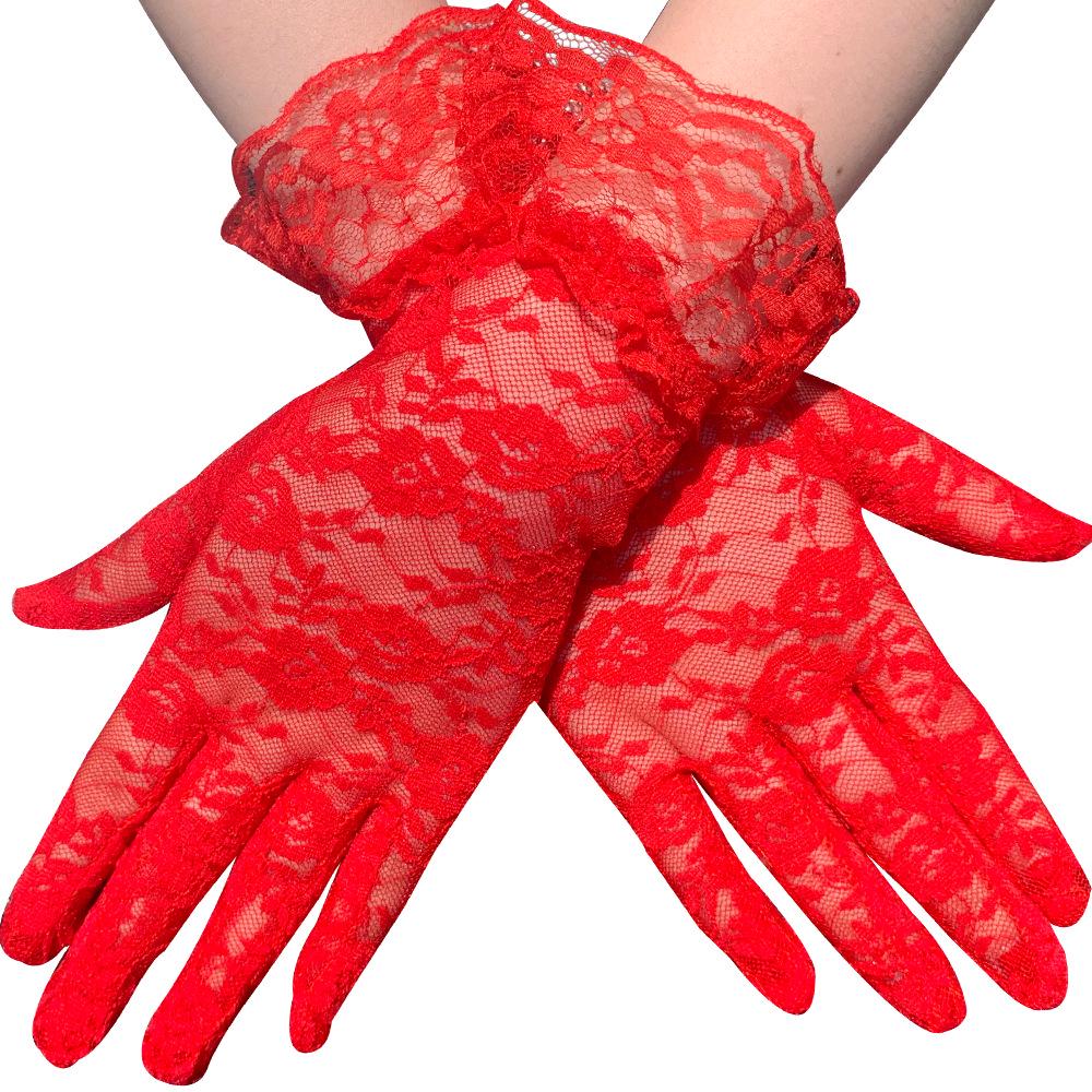 Elegant Lace Black Short Gloves - Summer Bridal, Driving, Cycling, Sun Protection