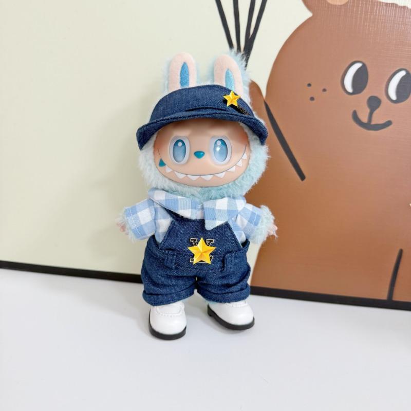 Only clothes]For  Pendant Pull Cloth Doll for the First and Second Generation Blind Box For  LABUBU Clothes Bear Suspenders Pants Suit