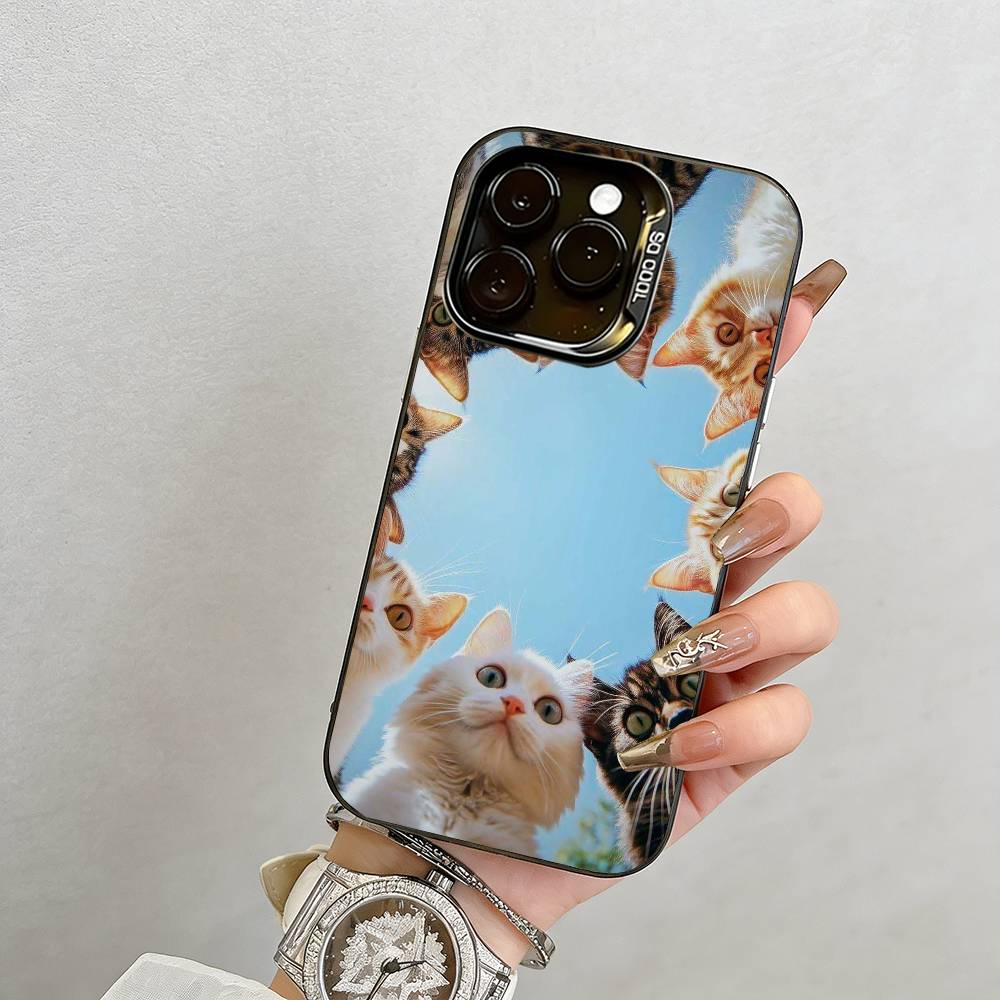 Cat Phone Case For iPhone 17,16,15,14,13,12,11 Plus,Pro Max,XS,Colorful Silver Phone Case Funda Cover