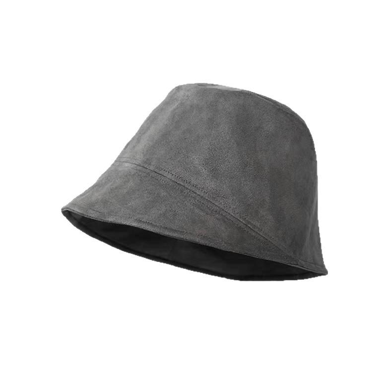 Women's Suede Bucket Hat - Solid Color, Versatile, Large Fit, Face-Covering