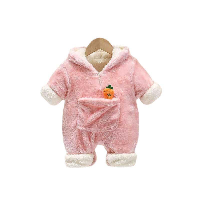 Adorable Korean-Style Velvet Hooded Baby Crawling Suit for Autumn and Winter