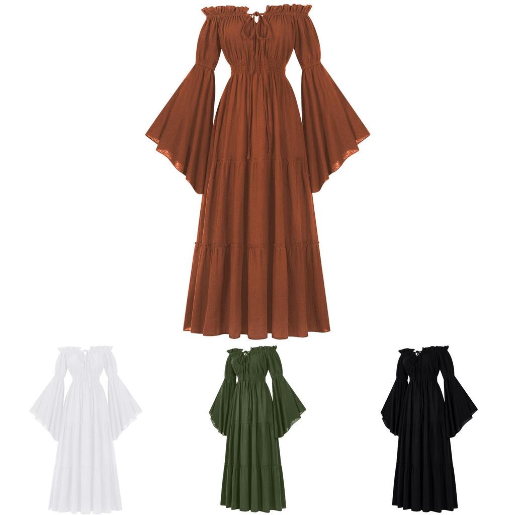 Elegant Renaissance Style Off Shoulder Ruffled Long Sleeve Dress For All Genders