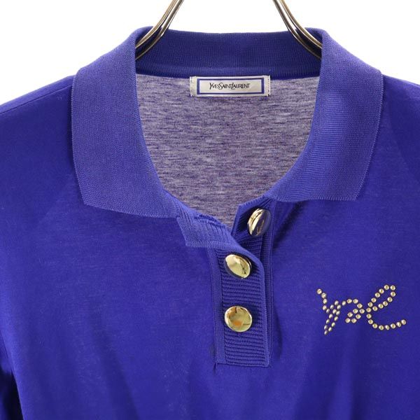 Yves Saint Laurent 90s Short Sleeve Half Button Shirt M Blue Women Used