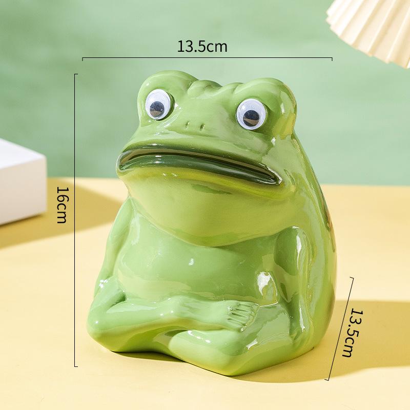 Ceramic Handicrafts Cartoon Frog Figurines Piggy Bank Big-mouthed Frog Ornament Abstract Animal Sculpture Home Decoration