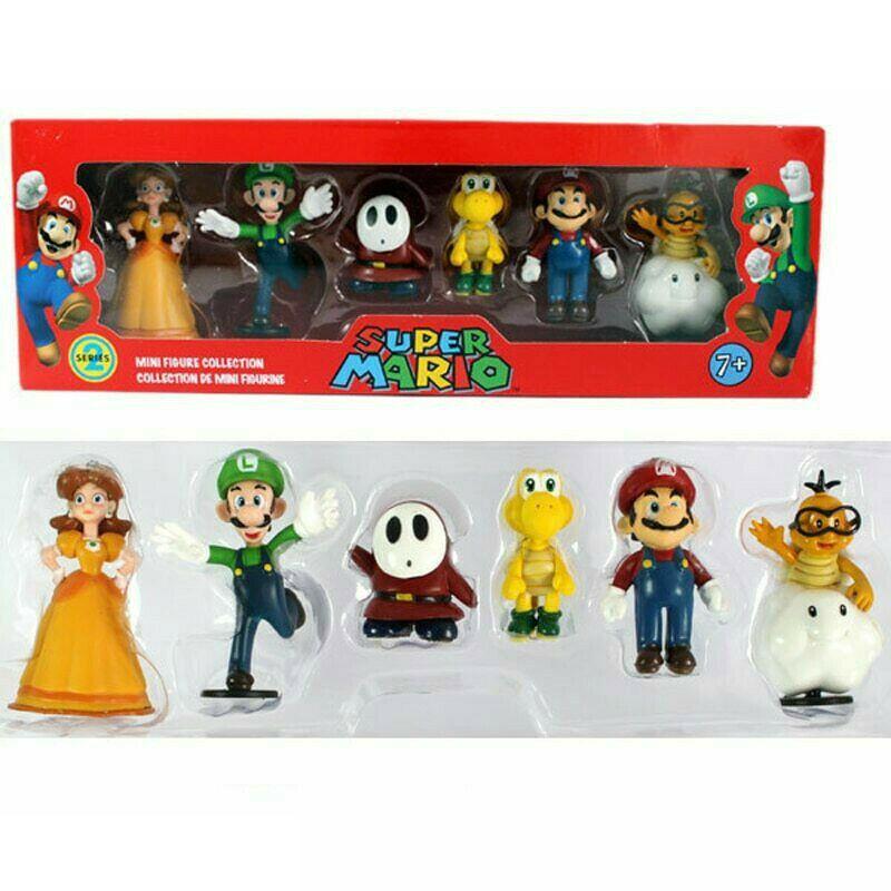 Sechsteiliges Super Mario Bros Actionfiguren-Spielzeugset mit Luigi, Yoshi und Pilz-Sammelfiguren für Kinder