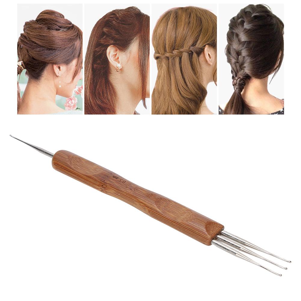 Dreadlock Crochet Hook Set Bamboo Handle DIY Braid Hair Weaving Wig Making Tool0.5 Single Head Plus Three Head