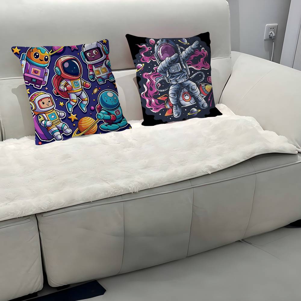 Cartoon R-Rocket AstronautS Pillow Case Removable Washable Cushion Cover – All-Season Soft Linen