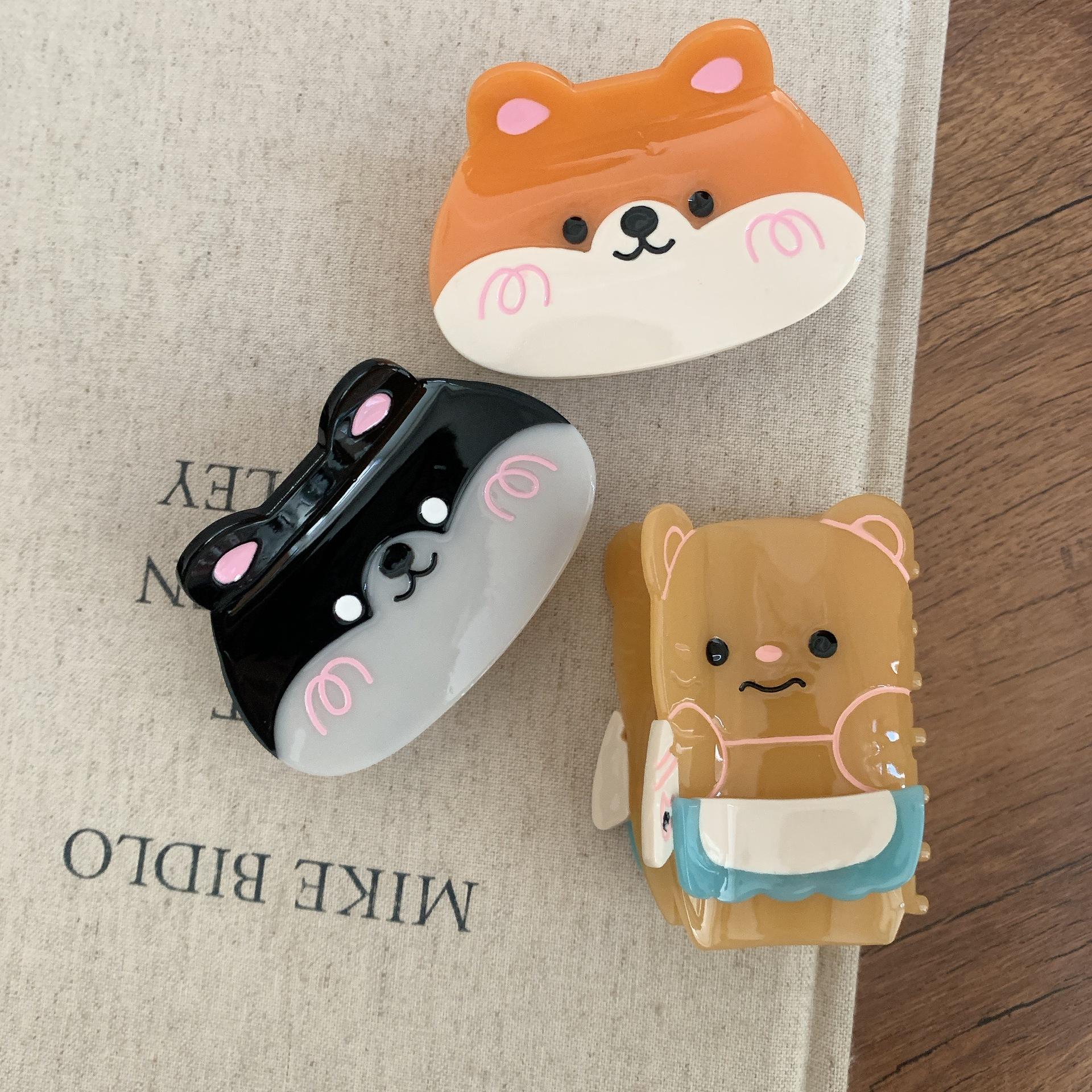 

1pc New style acetic acid small fresh sweet corgi small stupid bear grab clip cute girl hair grab shark clip hair accessories