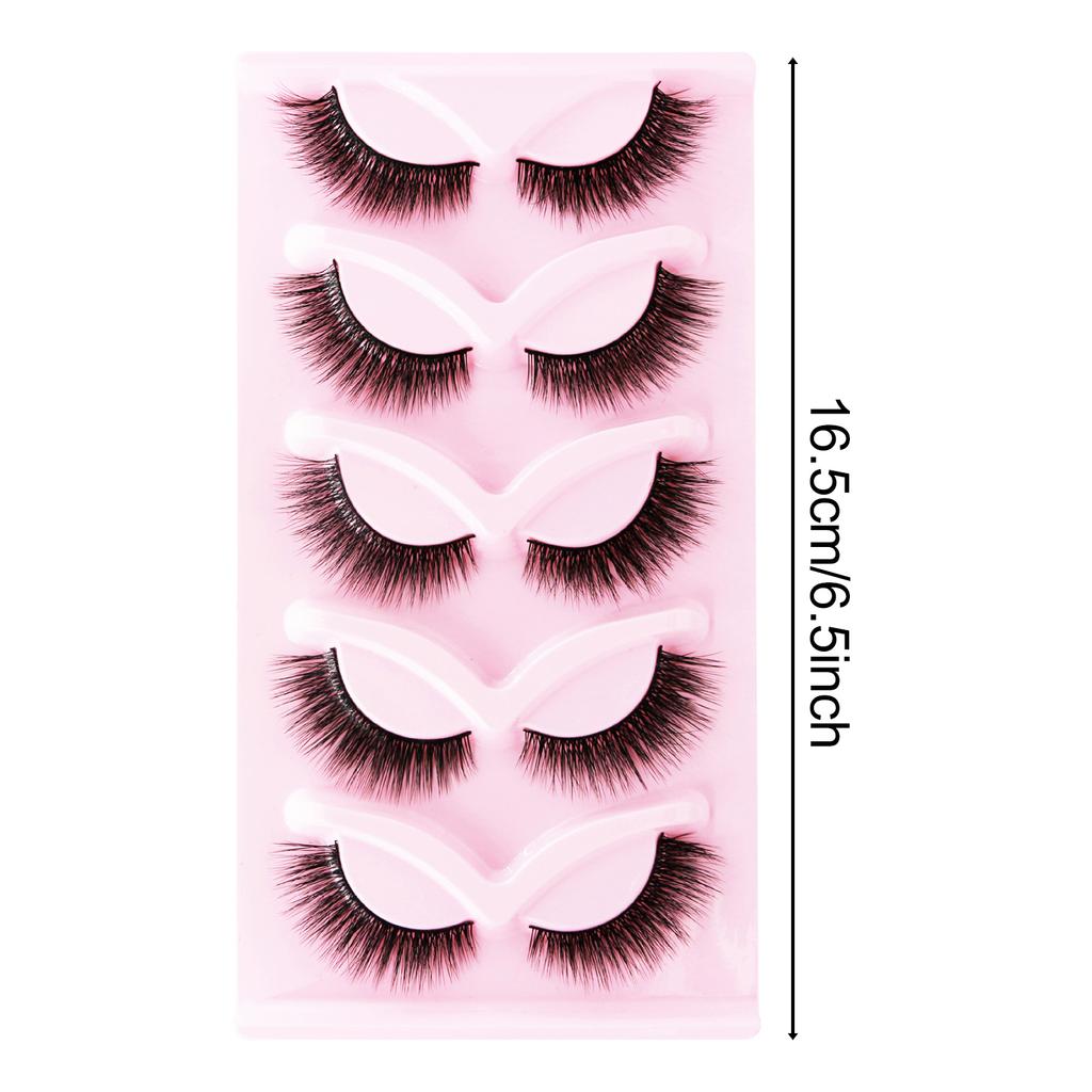 5 Pairs One-Piece False Eyelashes Dense Curling Hard Stem Design For Daily Eye Makeup