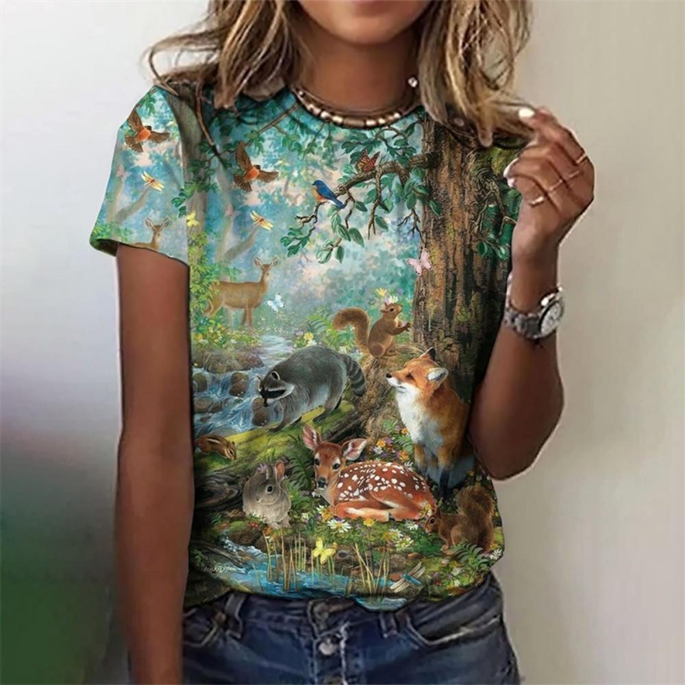 3D Printed T-Shirt for Women Cartoon Animals Graphic Tees Summer Fashion Harajuku T Shirts O-Neck Short Sleeves Shirt