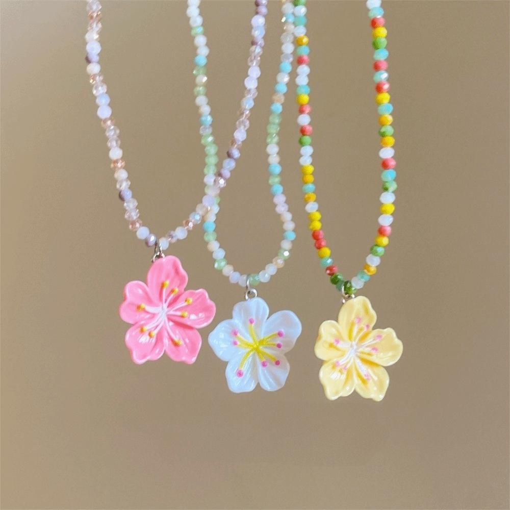 Colorful Beads Choker Necklace Adjustable Flowers Charms Jewelry Flower Pendant Necklaces Gifts