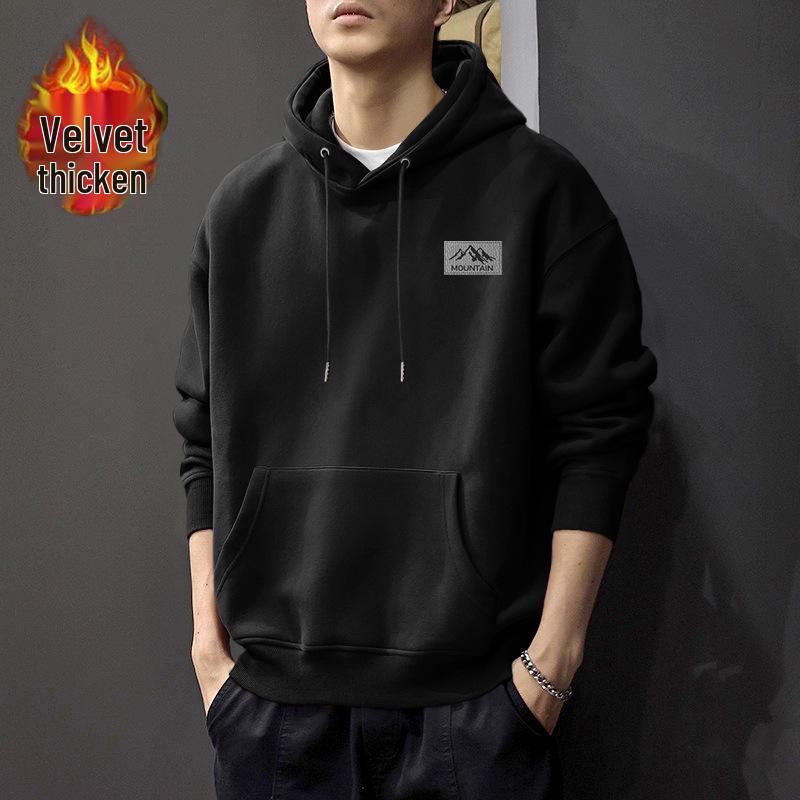 Trendy Men's Hooded Sweatshirt: Loose Fit Spring/Autumn Jacket with Velvet for Couples