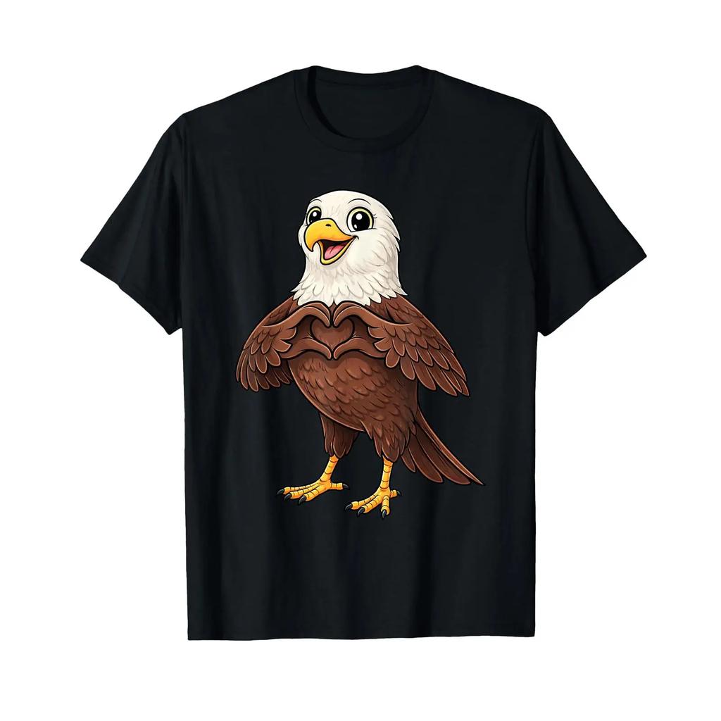 T Shirt with Heart Eagle Symbol Sweet King of the Air vintage Washed fashion streetwear Top For Everyday Wear Stretched