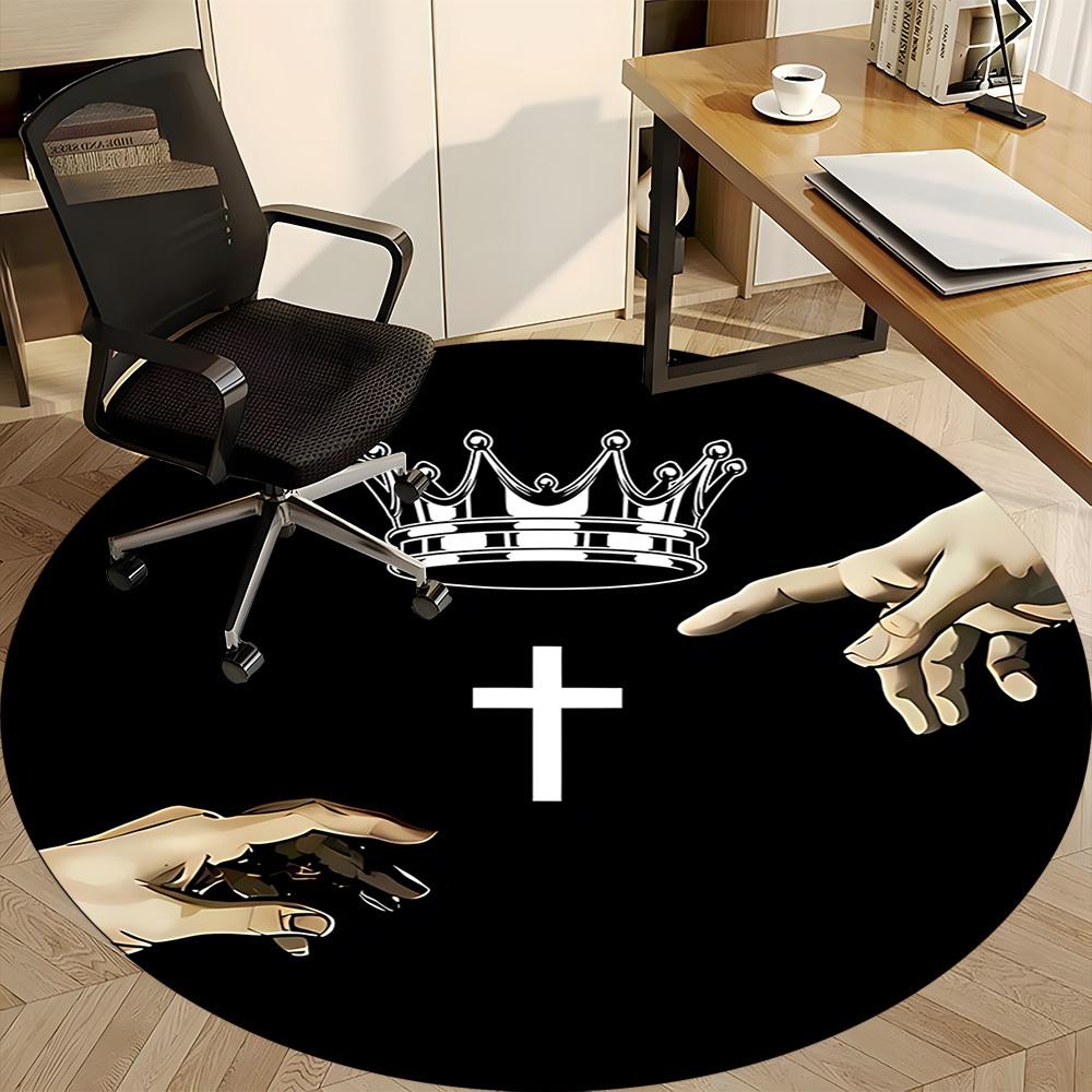 1pc King's Crown Chair Carpet for Office, Round Non-Slip Durable Large Size Office Carpet, Suitable for Office, Beautiful Decoration