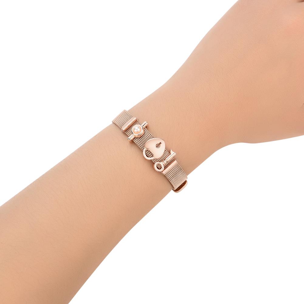 Stainless Steel Mesh Bracelet Women Adjustable Pink Buckle Slide Charms Bangle (D)