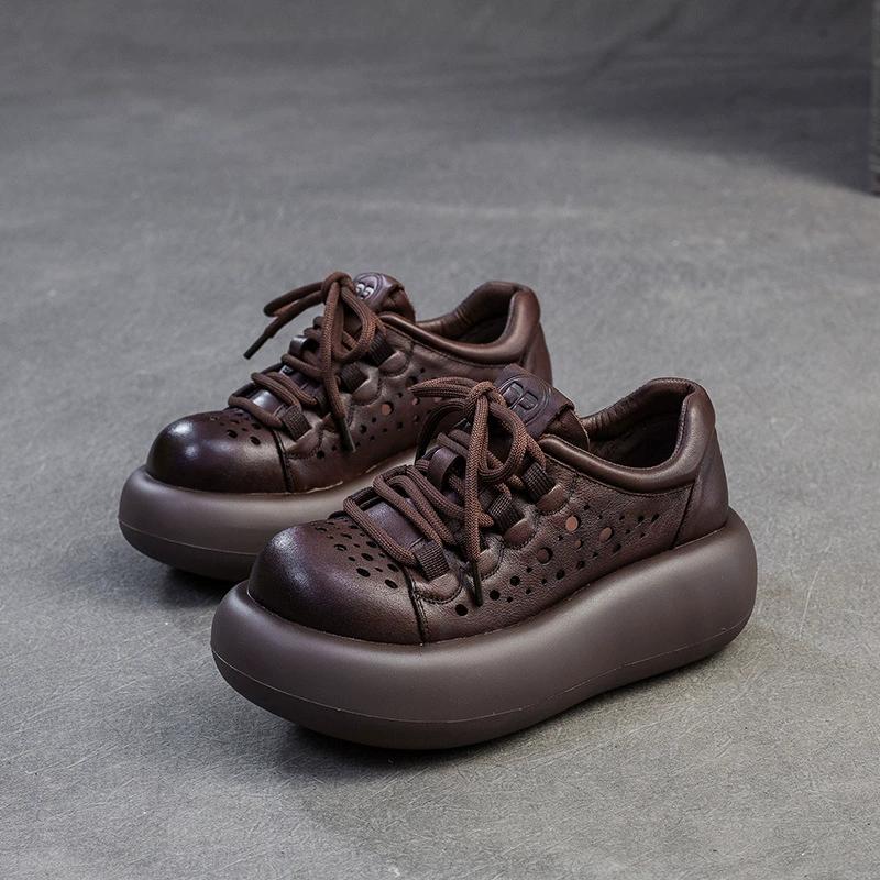 Fashion GKTINOO 2025 Spring New Retro Women's Shoes Big Toe Handmade Genuine Leather Thick Soled Platform Casual Shoes