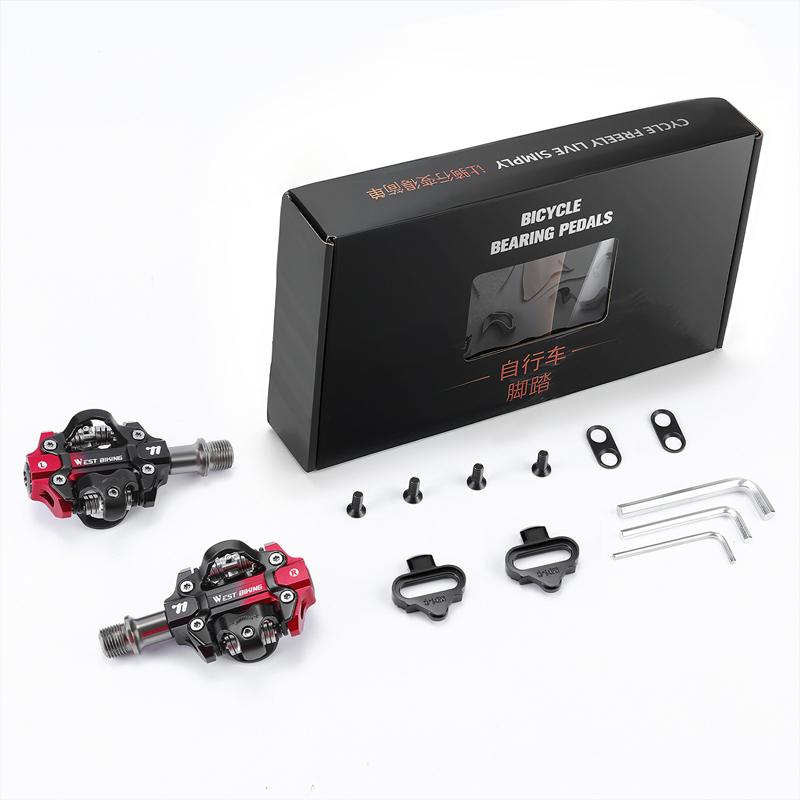 WEST BIKING MTB Self-Locking Pedals Aluminum Alloy Clipless Mountain Bike Pedal Compatible With SPD Double Sealed+Needle Bearing