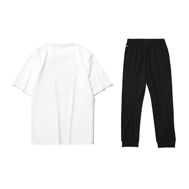 Li Ning Logo Printed Letter Round Neck Comfortable Breathable Loose Short Sleeve T-Shirt And Cuffed Long Pants Casual Sports Set AHSUA05-1+AYKR465-1
