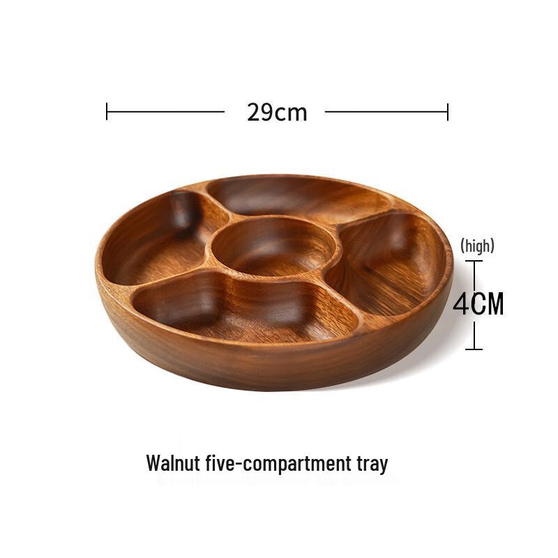 Wuhe Solid Wood Round Divided Serving Tray