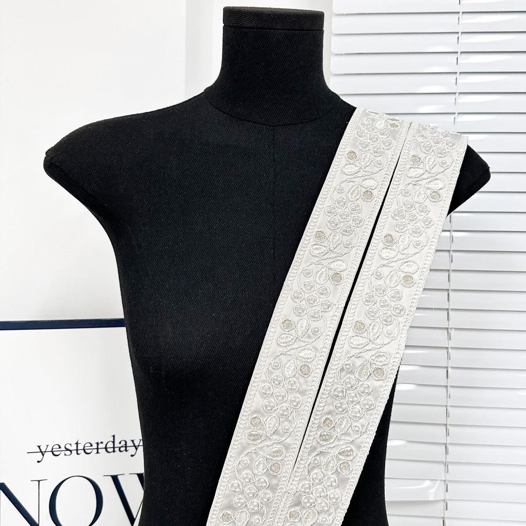 5Cm White Bead Embroidery Lace Ethnic Style Webbing Dress Curtain Decoration Accessories