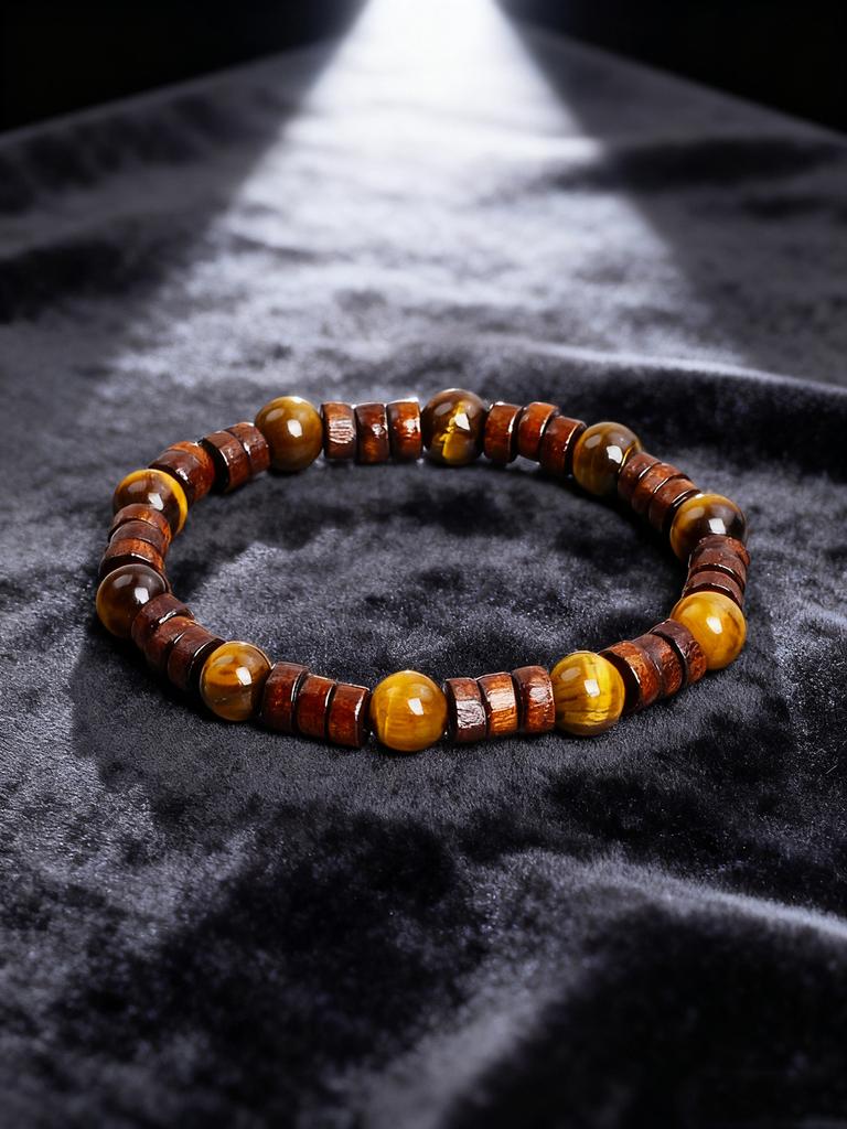 Retro Style Gold color Volcanic Lava Stone Beaded Bracelet Brown Wood Beads Energy Reiki Charm Grounding Protection Jewelry Gift