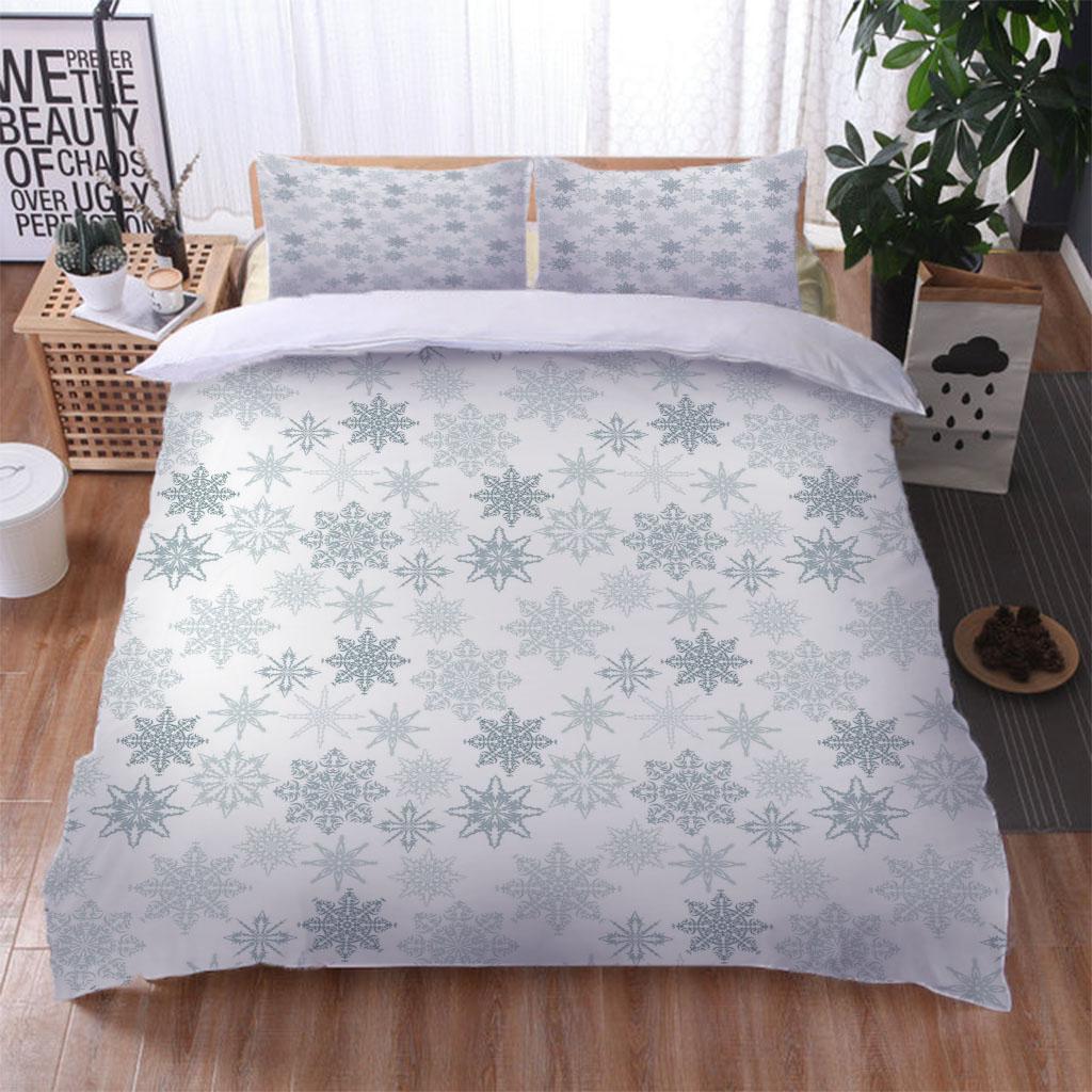 Queen Bedding Collection 3D Snowflake Print HighGrade Microfiber Comforter Bed Collection 3 Pieces Quilt Cover King Size Duvet Cover Collection