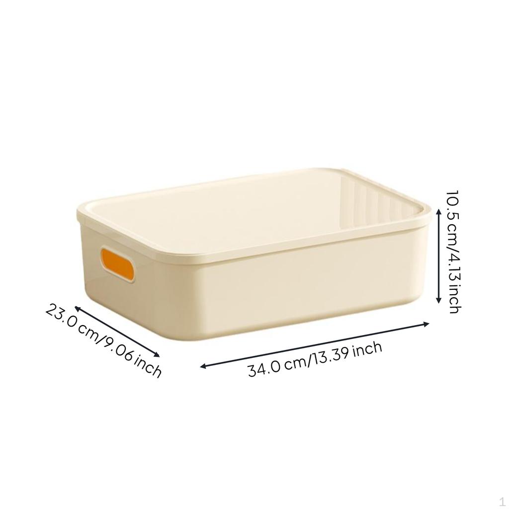 Rectangular Storage Box Desktop Organizer with Lid, MultiFunctional Bin 1pc 24.3x17.2x10.3cm Cream
