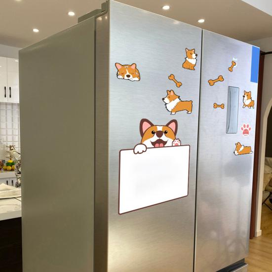 Fridge Magnetic Message Board with 8 Marker Pens Cartoon Dog Dry-Erase Note Board Refrigerator Magnet Whiteboard Decoration