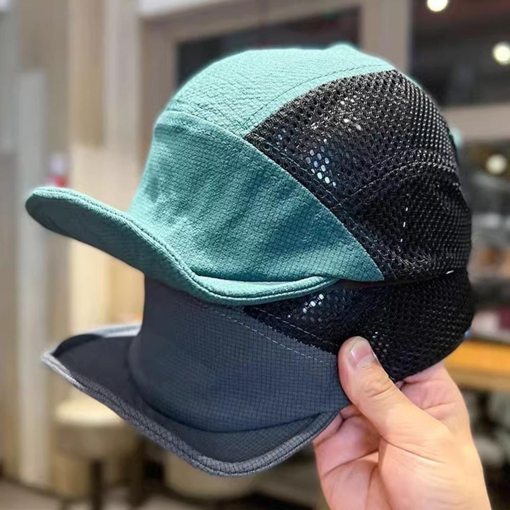 Unisex Baseballkappe mit kurzem Schirm, schnelltrocknend, halbe Netzstruktur, atmungsaktiv, für Outdoor-Camping, mit verstellbarem Riemen