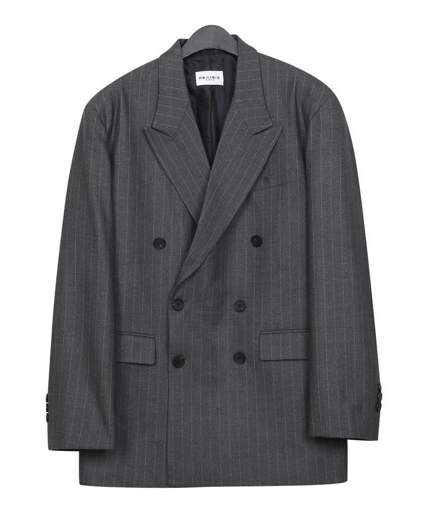 Prairie Striped Double Blazer (Gray)