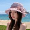 Portable Floral Fisherman Hat Breathable Sunscreen Basin Hat Thin Bow Sunshade Cap  Women
