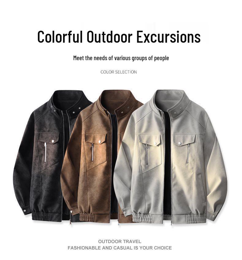 2026 Men's Casual High-End PU Leather Jacket - Hong Kong Style, Loose Fit, Lapel Design for Spring/Autumn