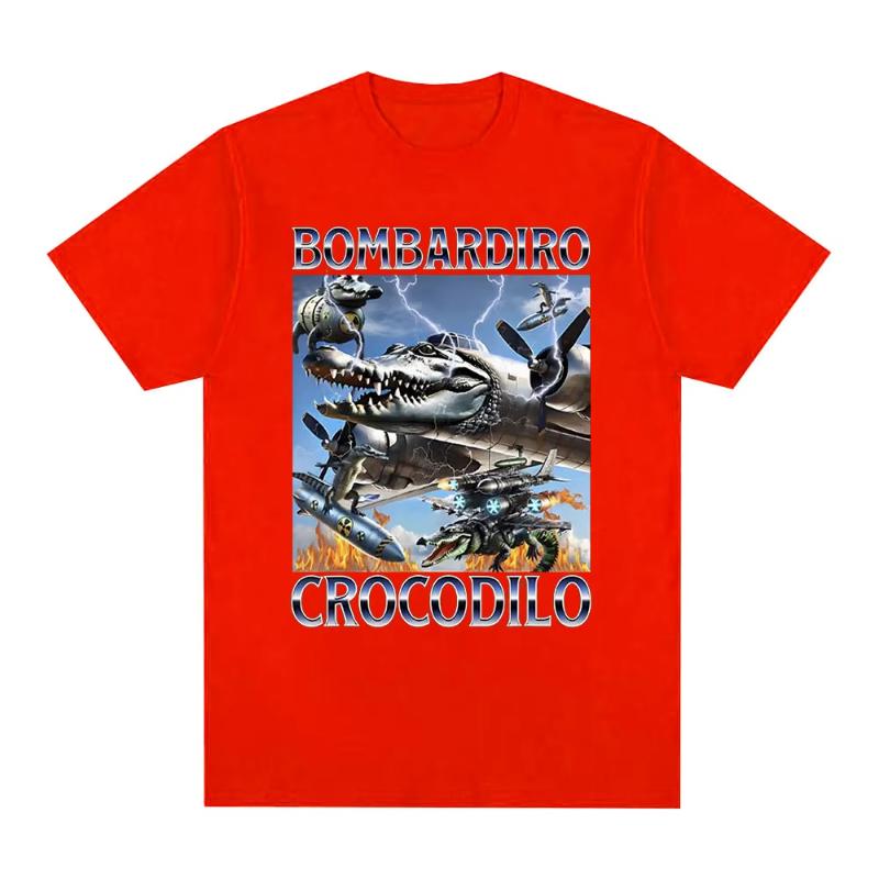 Bombardiro Crocodilo Crocodile Plane Bomber Funny Meme Tshirt Unisexs Women Casual Cotton Short Sleeve T Shirts Comfort Tshirts
