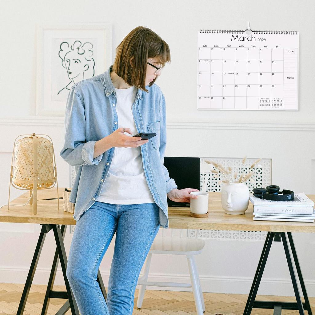 SKYDUE Wall Calendar 2026-2027, Jan 2026 to Jun 2027 18 Months 2026 Wall Calendar with Planner Stickers, 14.5" x 11", Black