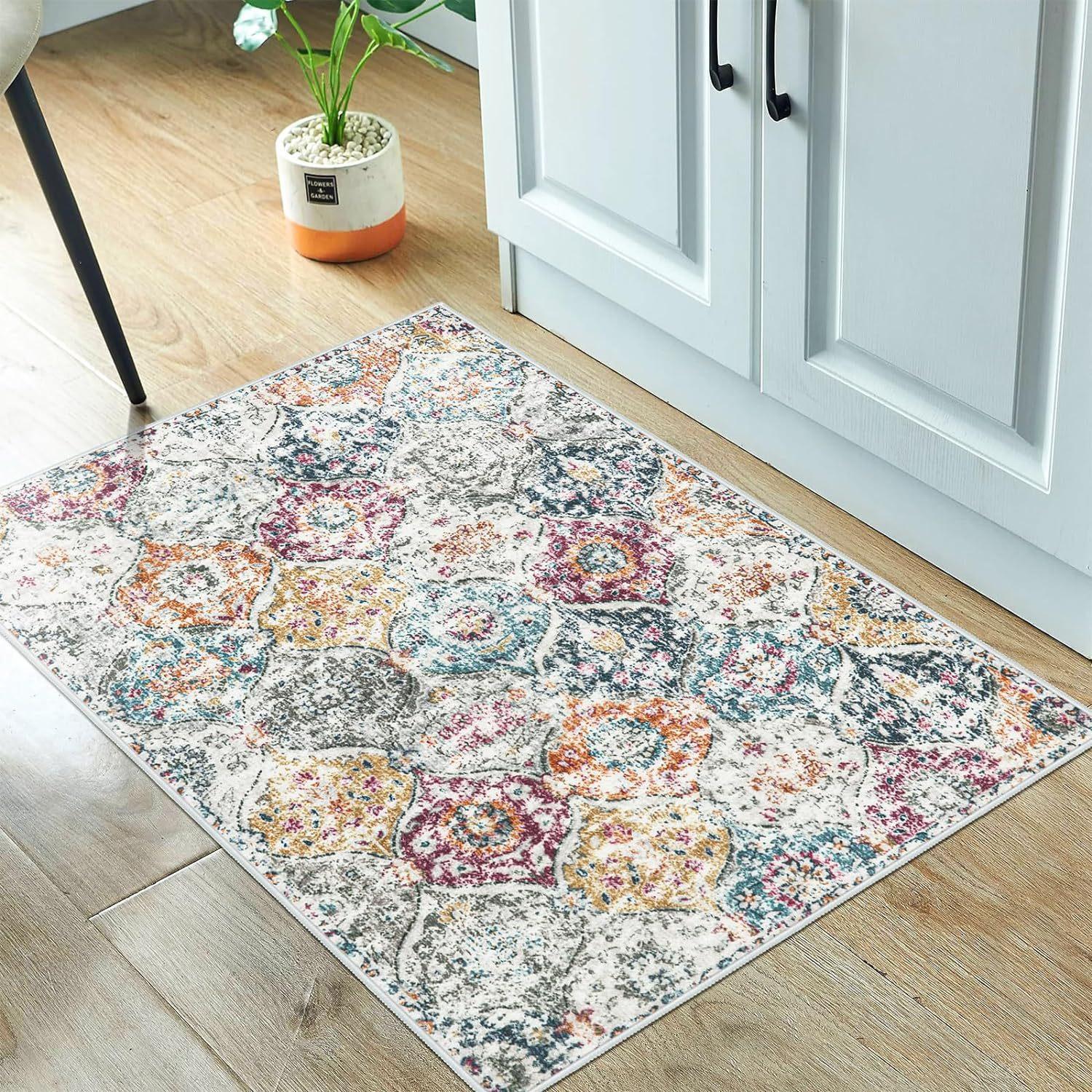 

1 шт. винтажный кухонный коврик в стиле бохо с цветочным принтом, мягкий утолщенный кухонный коврик, водонепроницаемый нескользящий маслостойкий напольный коврик, коврик для бега 80*120cm