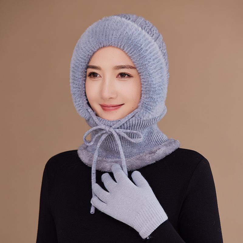 New Winter Cycling Fleece Thickened Warm Needle Wool Pullover Hat Women's Scarf Integrated Ear Protection Knitted Hat
