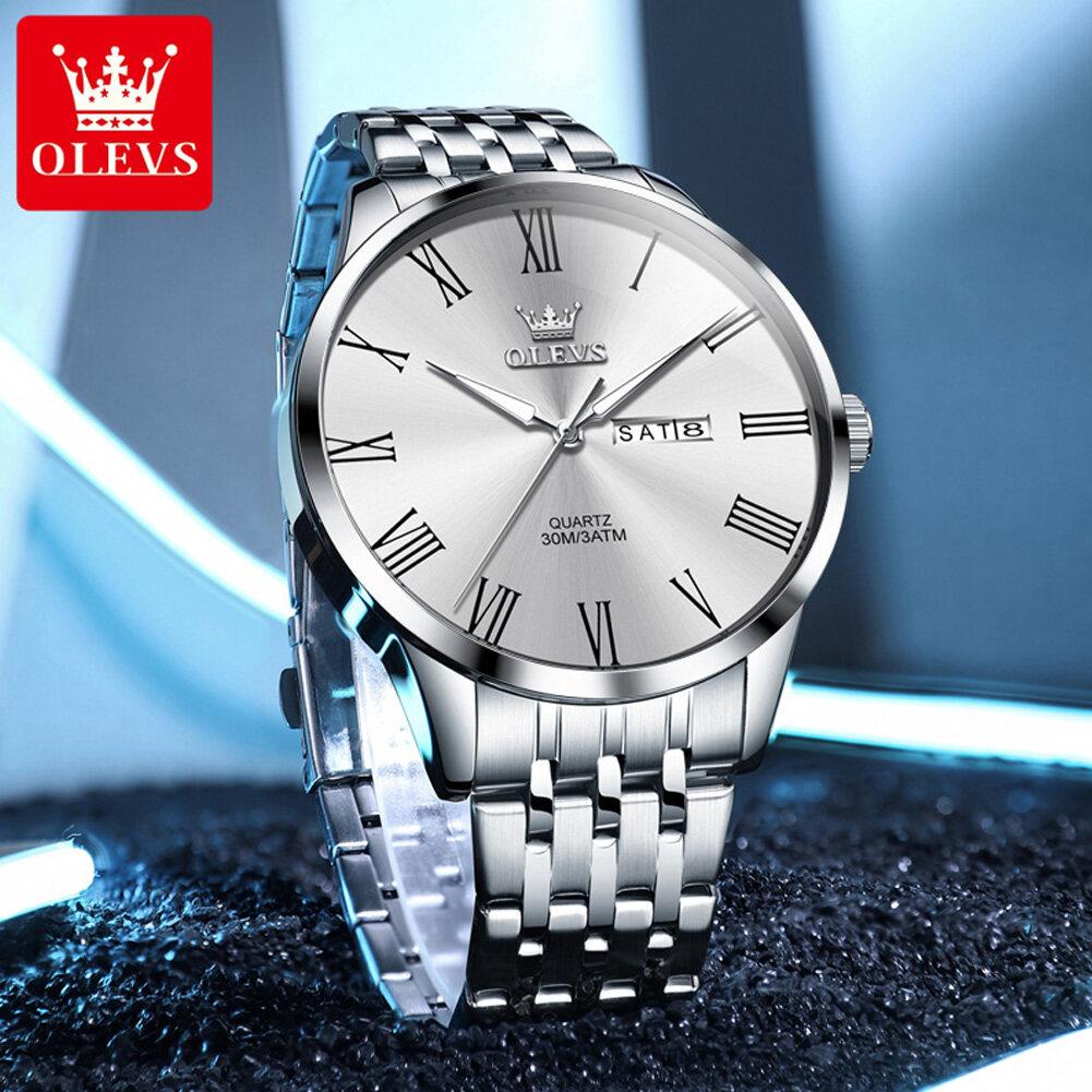 OLEVS Mens Watch Business Quartz Watch Waterproof Luminous Watch For Man Dual Calendar Display Mens Gifts