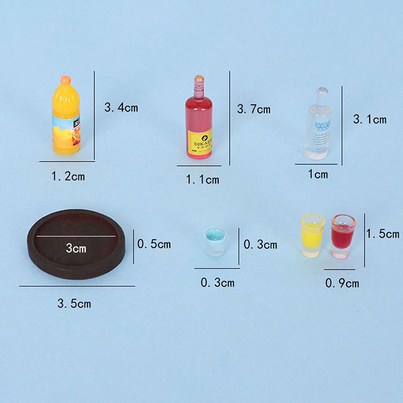 1Set 1/12 Doll House Miniature Resin Vodka Bottle Wine Glass Set Simulation Drink Model Toy Mini Decoration Dollhouse Accessorie