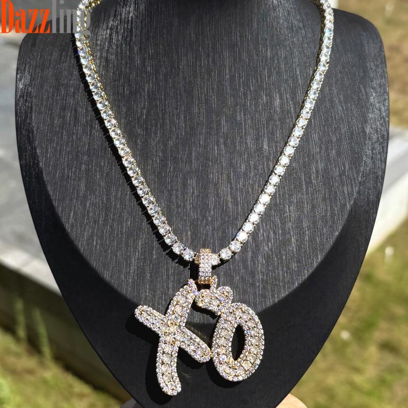 Mens Hip Hop XO Love Letter Pendant Necklace With Zirconia Crystals Gold Chain