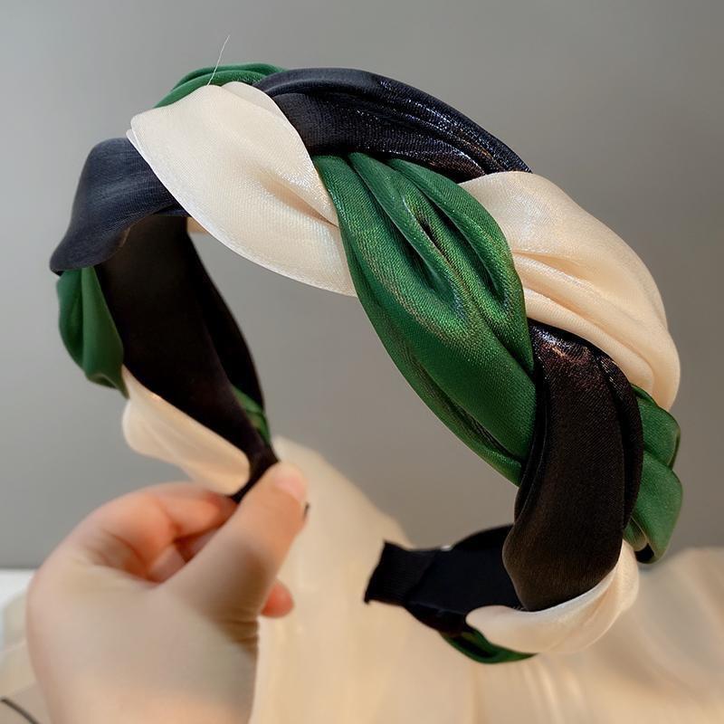 Neue, farbenfrohe Haarreifen für Damenmode: Elegantes, kariertes Organza-Haarband, breites Designer-Haarband, Kopfbedeckung