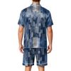 Men's Satin Short Sleeve Pajama Set Two Piece Sleepwear with Button Front Shirt and Shorts with Pockets Soft Lightweight Lounge Wear