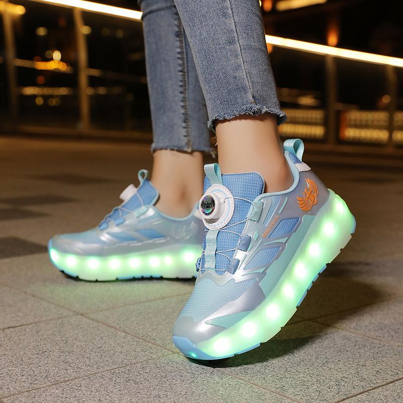 Patines de Ruedas con Freno para Niños Carga Plana Extraíble LED Cuatro Ruedas Zapatillas Deportivas Brillantes Zapatillas Brillantes para Mujer