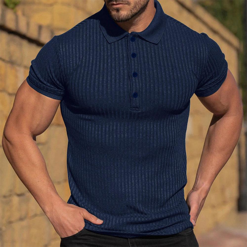 Men Polo Shirts High Elastic T-shirt Short Sleeve T Shirt Male Gym Sportswear Stripped Polo Men Clothing
