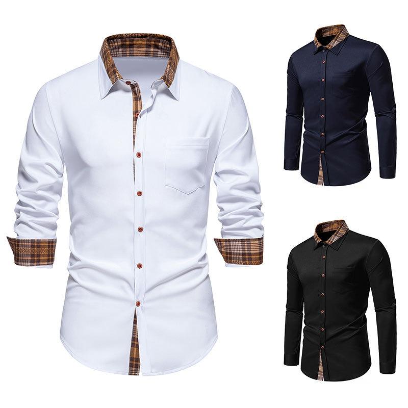 Herrenhemd Frühling/Sommer Modehemden (Herren) Kariertes Langarmhemd mit Kontrastspleiß für Herren