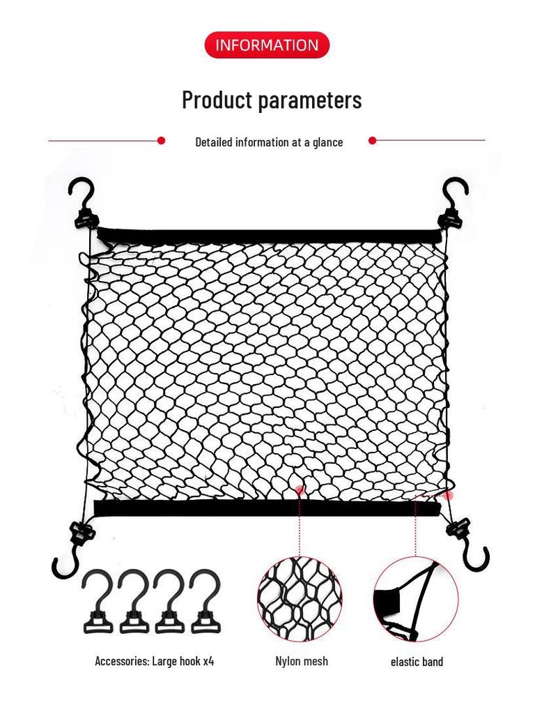 Multi-Purpose Car Trunk Storage Net: Flat, Vertical, Non-Elastic Options